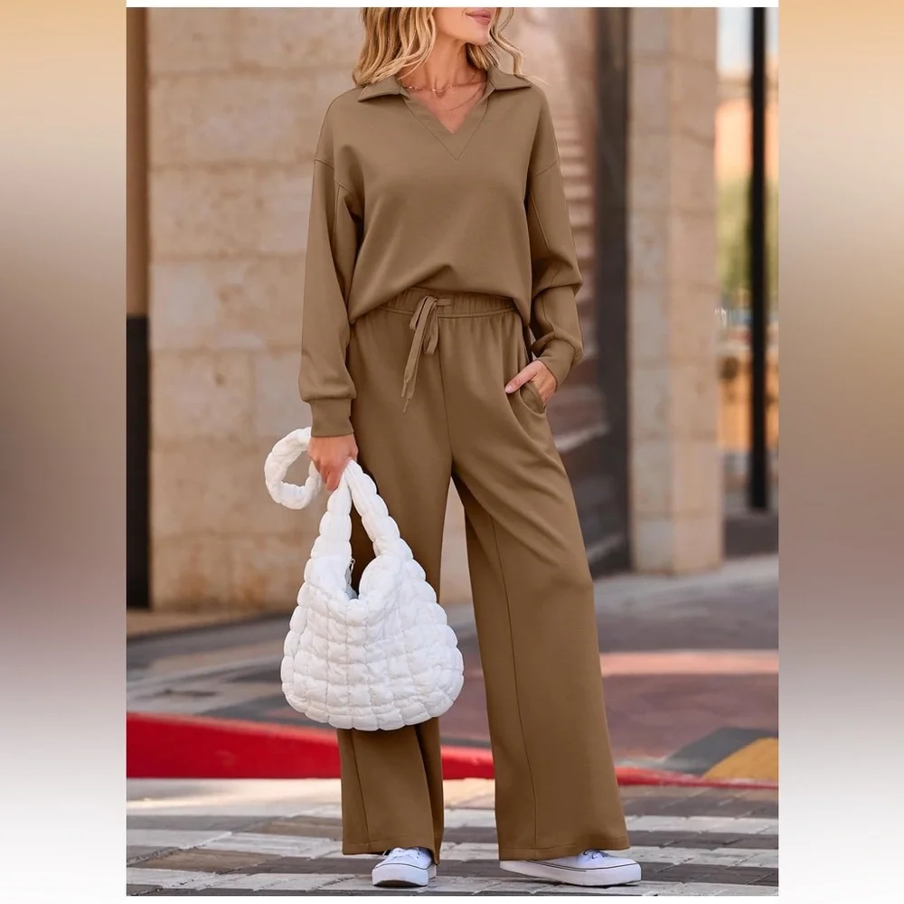 EVALESS Two Piece Women Lounge Set in Coffee 2X - Picture 3 of 16